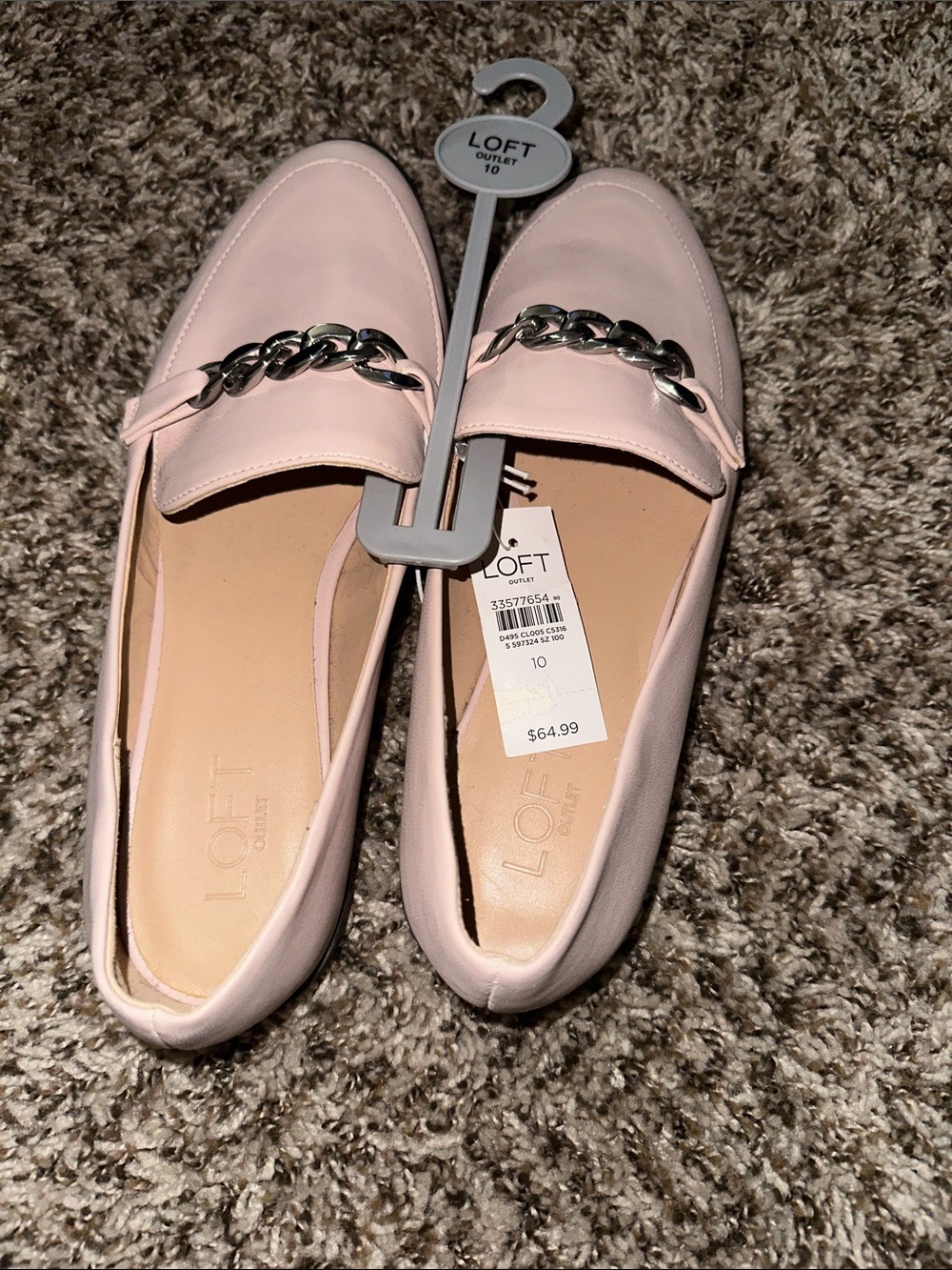 LOFT Pale Pink Leather Loafers with Silver Chain